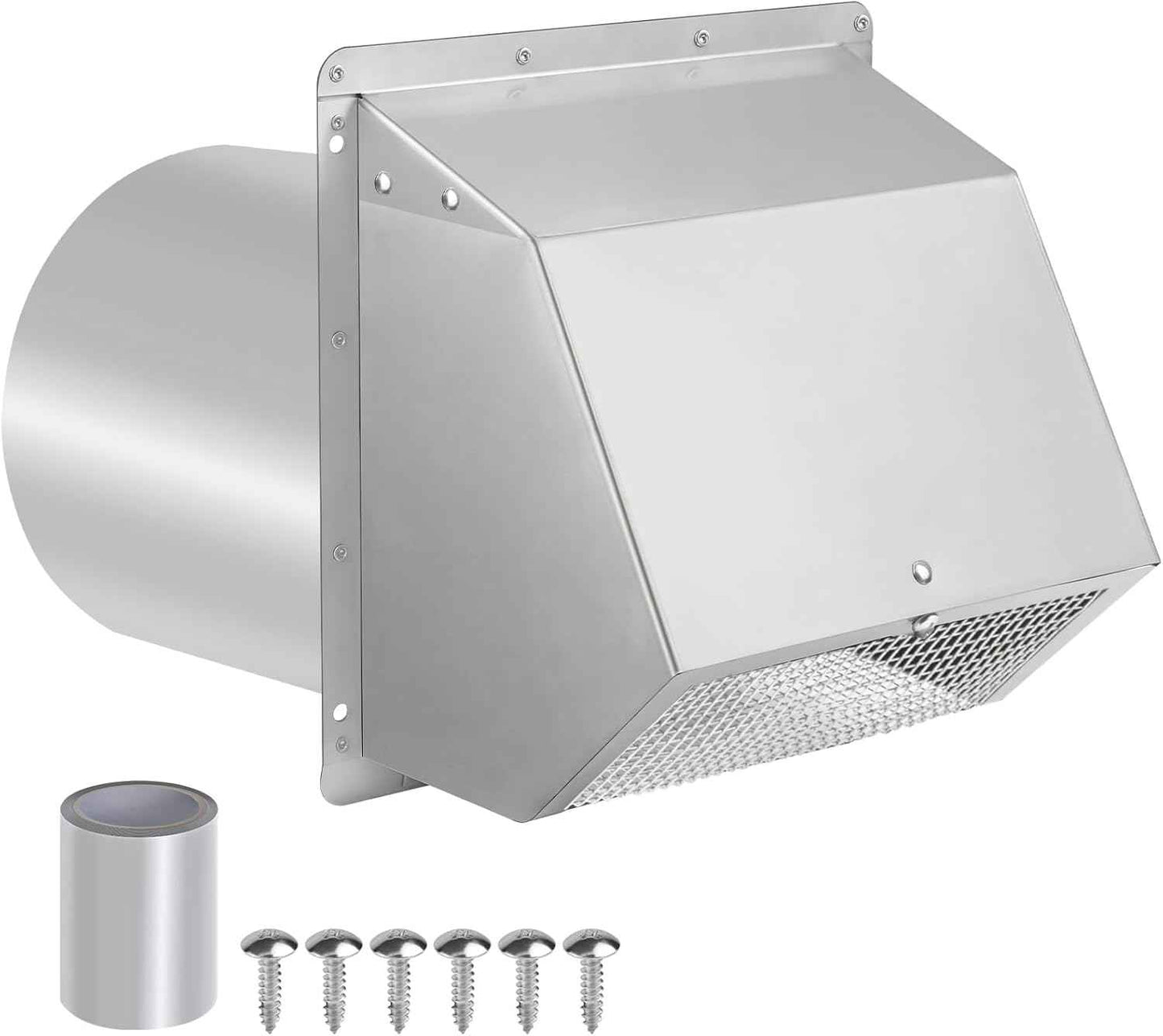 5-Inch Exterior Dryer Vent Cover with Screen & Damper - Galvanized Steel, Black