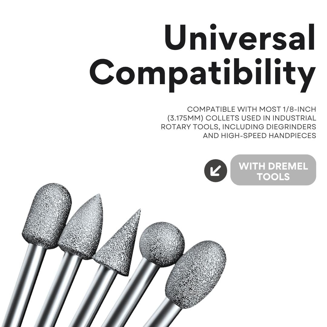 120-Grit Diamond Grinder Bit Compatible with Dremel Tools, Including 20 Pieces of 1/8-inch Drill bits for Carving and polishing on Stone, Glass, Ceramics, Resin, and Metal (Silver)
