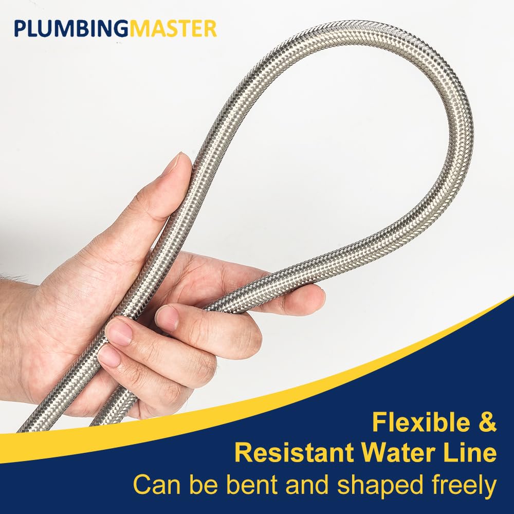 5ft Ice Maker Water Line Stainless Steel Braided – Flexible Refrigerator Water Supply Tube with 1/4" Quick Connect Fitting, Universal Fit