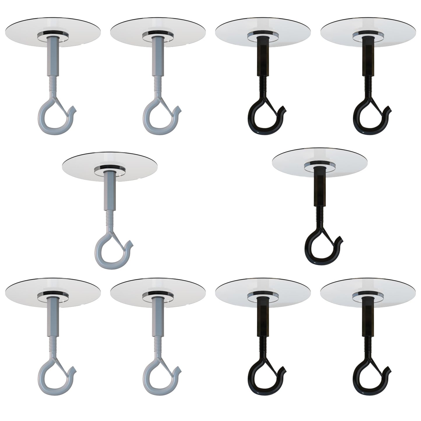 Aufuga No Hole No Drilling Adhesive Ceiling Hooks for Hanging Plants Lights Wind Chimes Lantern, Sticky J Hooks Eye Hook for Hanging Indoor Outdoor (Black+White_Round_2.4", 10)