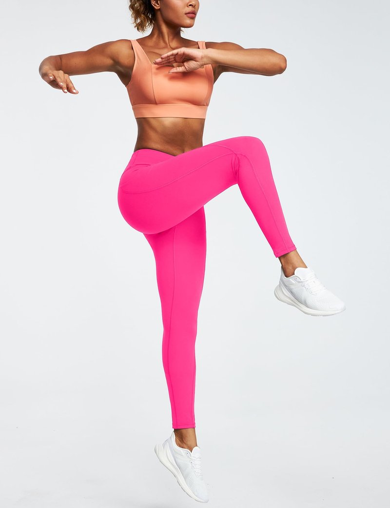 Ewedoos Leggings with Pockets for Women High Waisted Athletic Workout Compression Leggings Tummy Control Yoga Pants Women Hot Pink