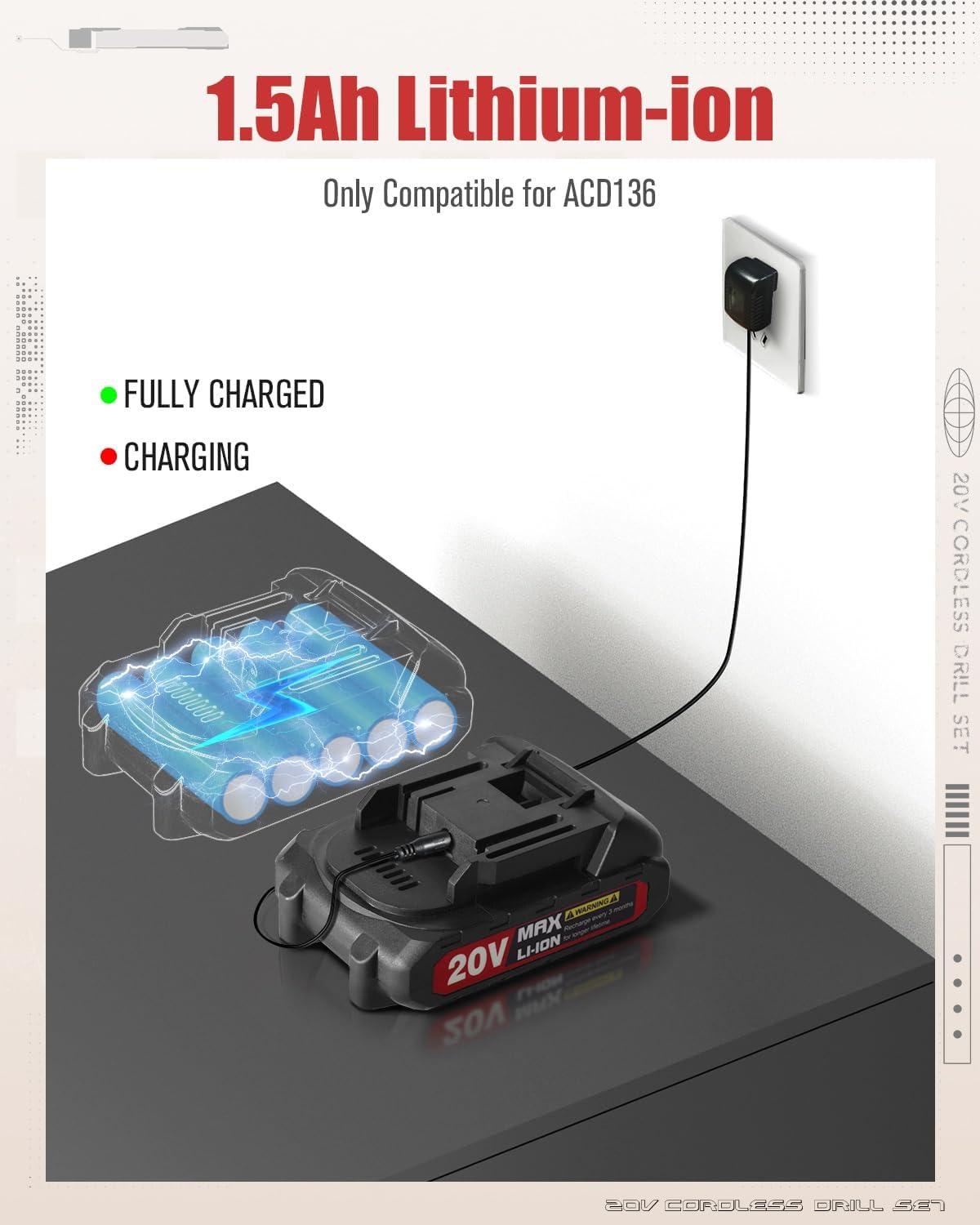 AVID POWER 20V MAX Cordless Power Drill Kit with Battery & Charger - 19 Torque Settings, 22 Bits