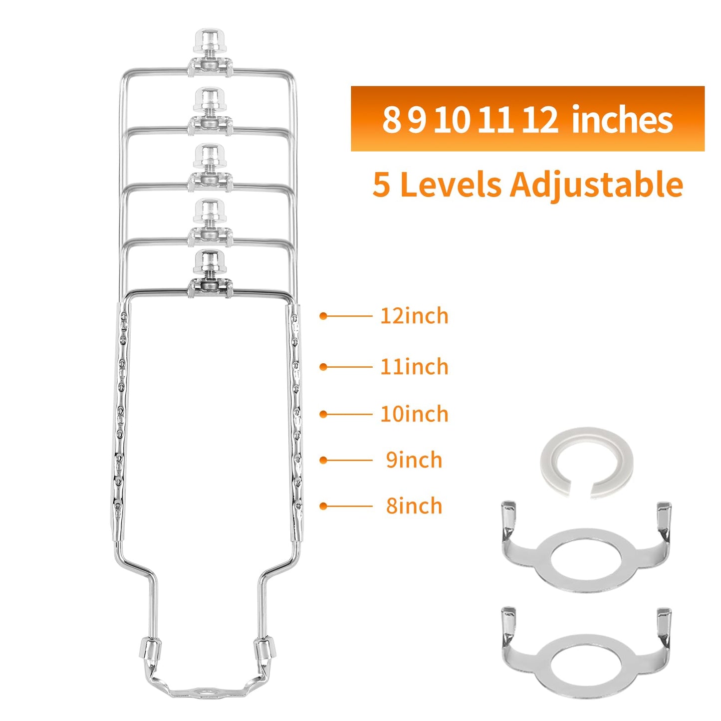 Lamp Harp Kit,Adjustable Lamp Shade Holder, harp and finial for lamp,Lamp Shade Holder Fits 8 9 10 11 12 inch Shades, with Lamp Rod and E14 E26 E27 Light Base UNO Fitter Adapter Converter Finial Set