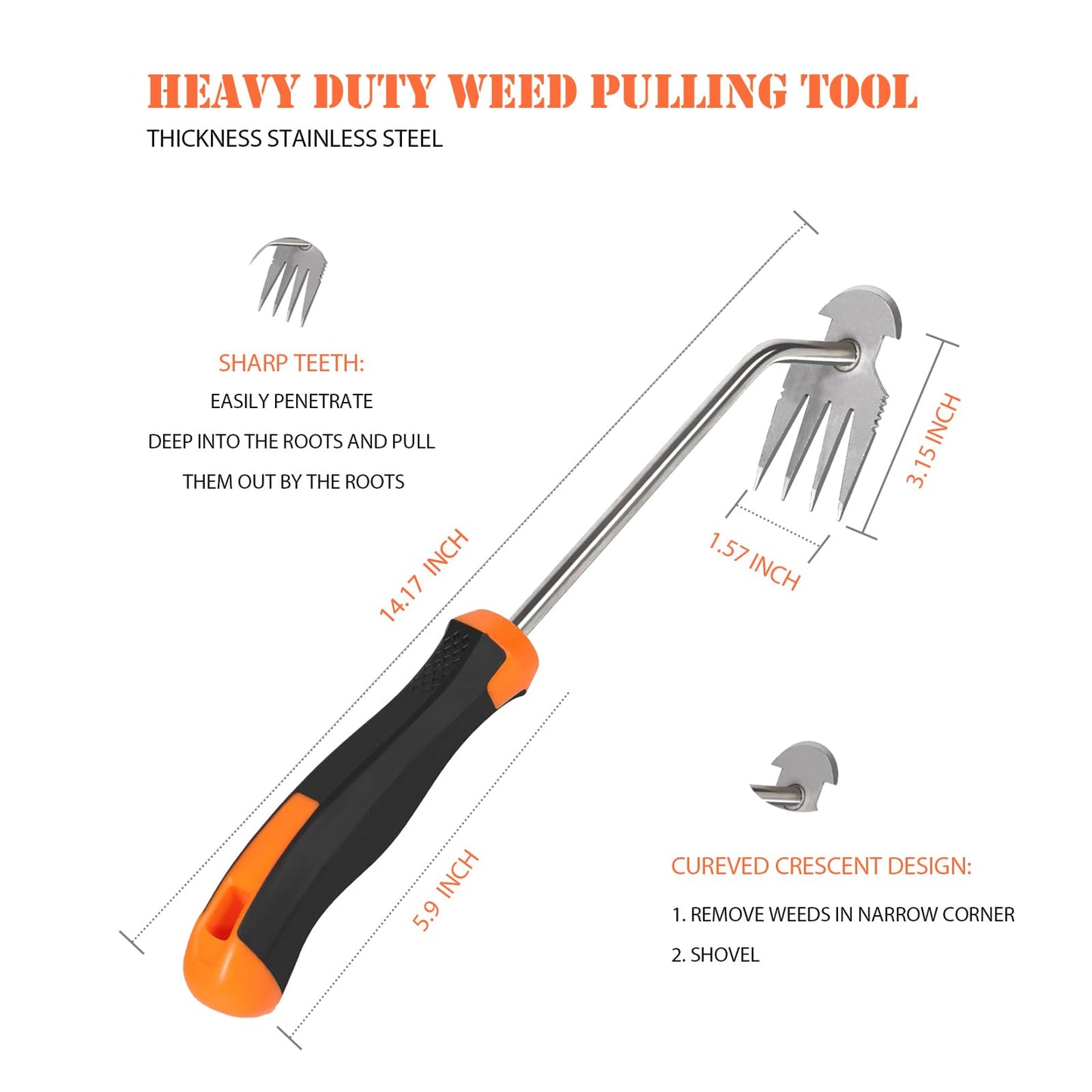 Weed Puller Tool and Garden Shovel, Fecsam Weeder, Sturdy Manual Hand Trowel Spade - Comfortable Handle for Gardening Yard Grass Dandelion Root Pulling, Digging