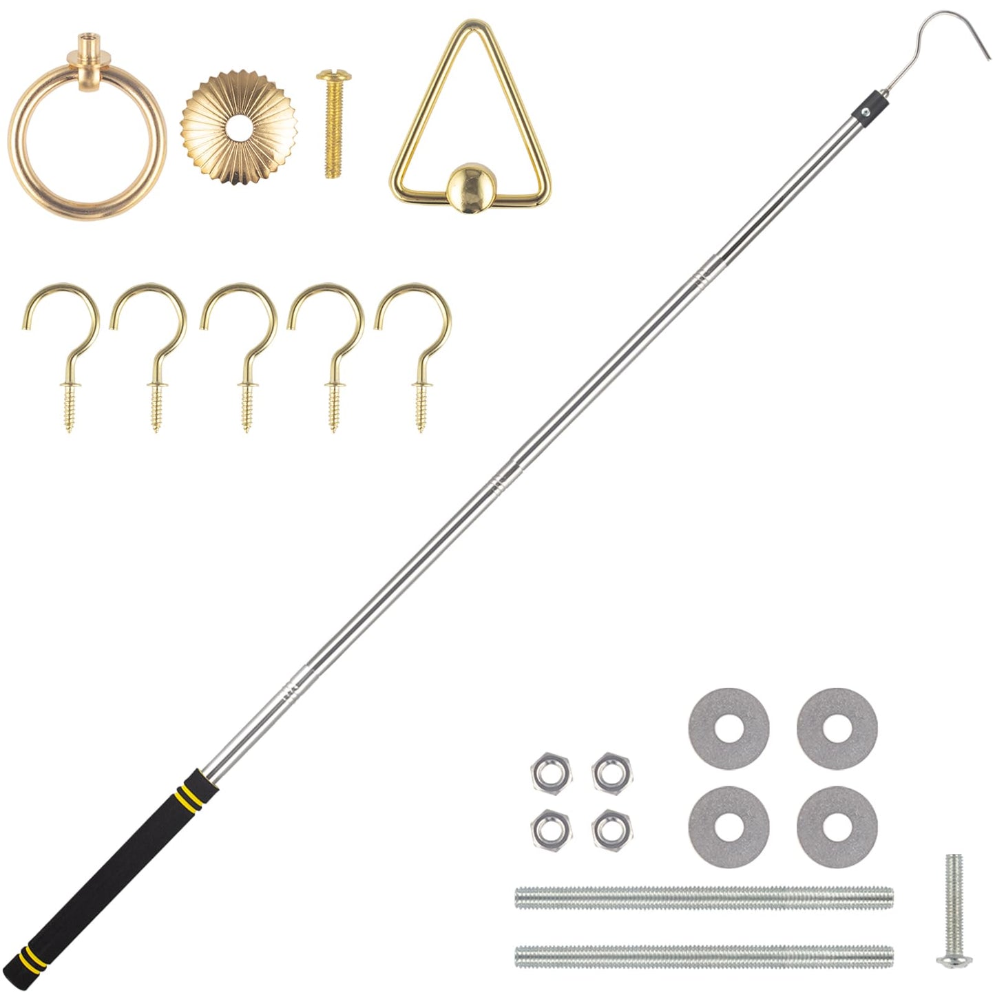 Gzlozak Attic Pull Down Hook, 36" to 64" Attic Ladder Pull Cord Heavy Duty Cord Replacement for Attic Door Awning Pull Rod Garage Doors Stainless Steel with Comfort Sponge Grip Silver