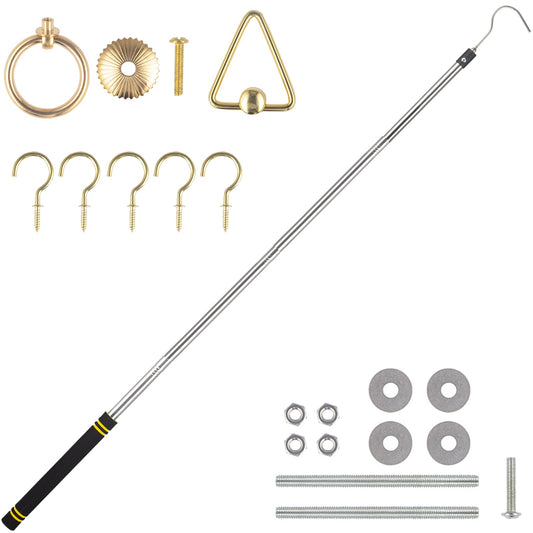 Gzlozak Attic Pull Down Hook, 36" to 64" Attic Ladder Pull Cord Heavy Duty Cord Replacement for Attic Door Awning Pull Rod Garage Doors Stainless Steel with Comfort Sponge Grip Silver