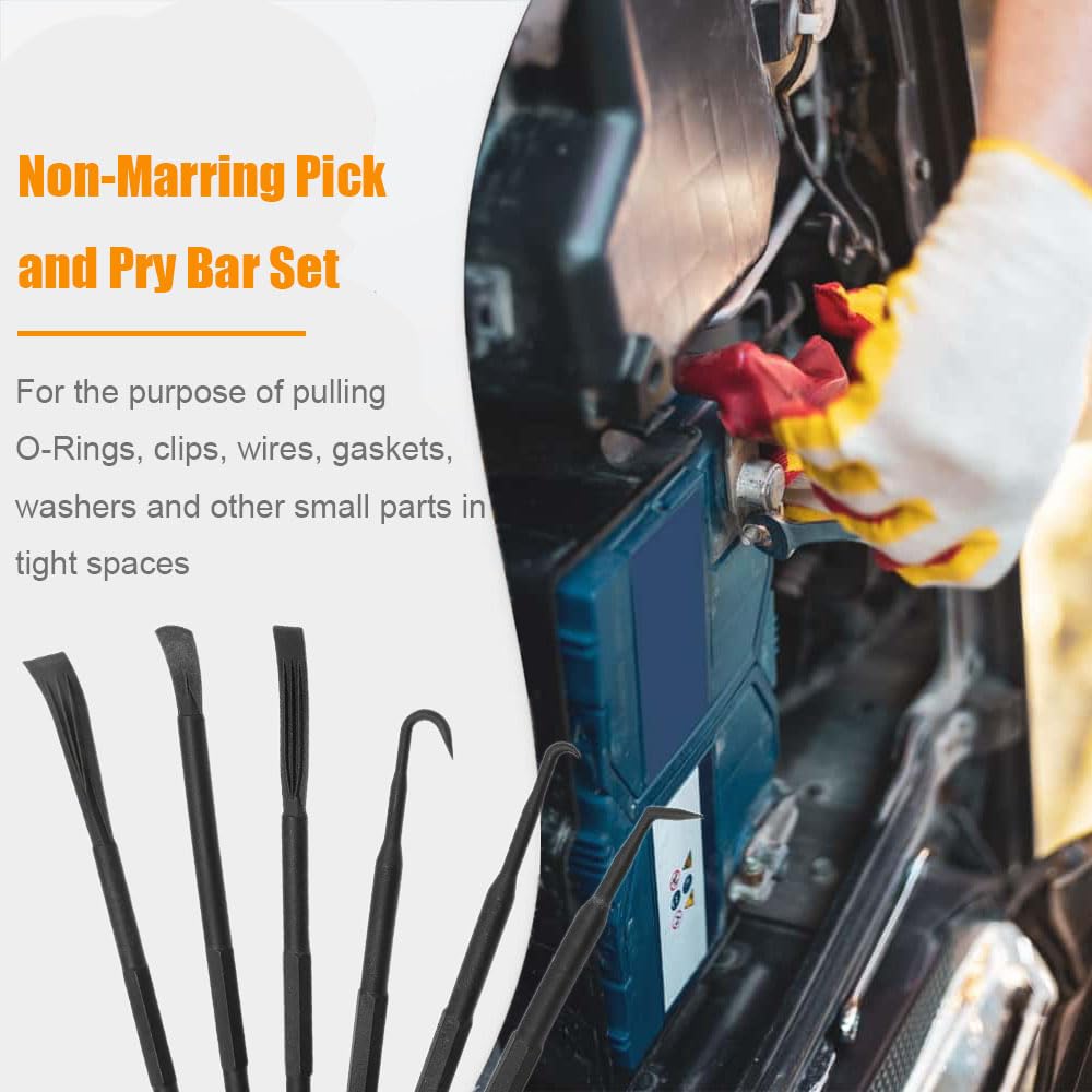6-Piece Non-Marring Pick and Pry Bar Set for O-Rings, Seals, Gaskets, and Trim on Automotive and Electronics Equipment