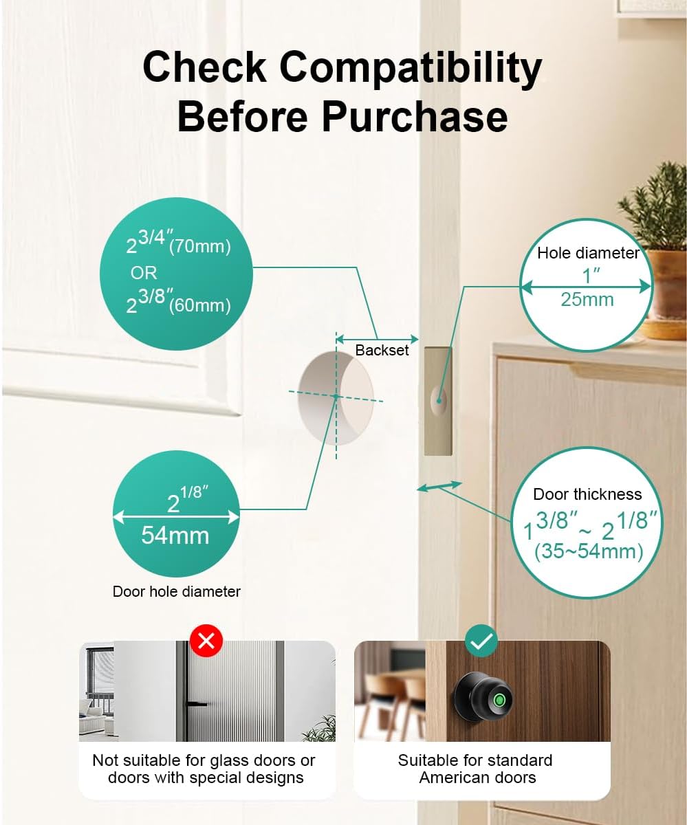 Smart Fingerprint Door Lock - Biometric Keyless Entry Knob with App Control for Home, Office & Garage