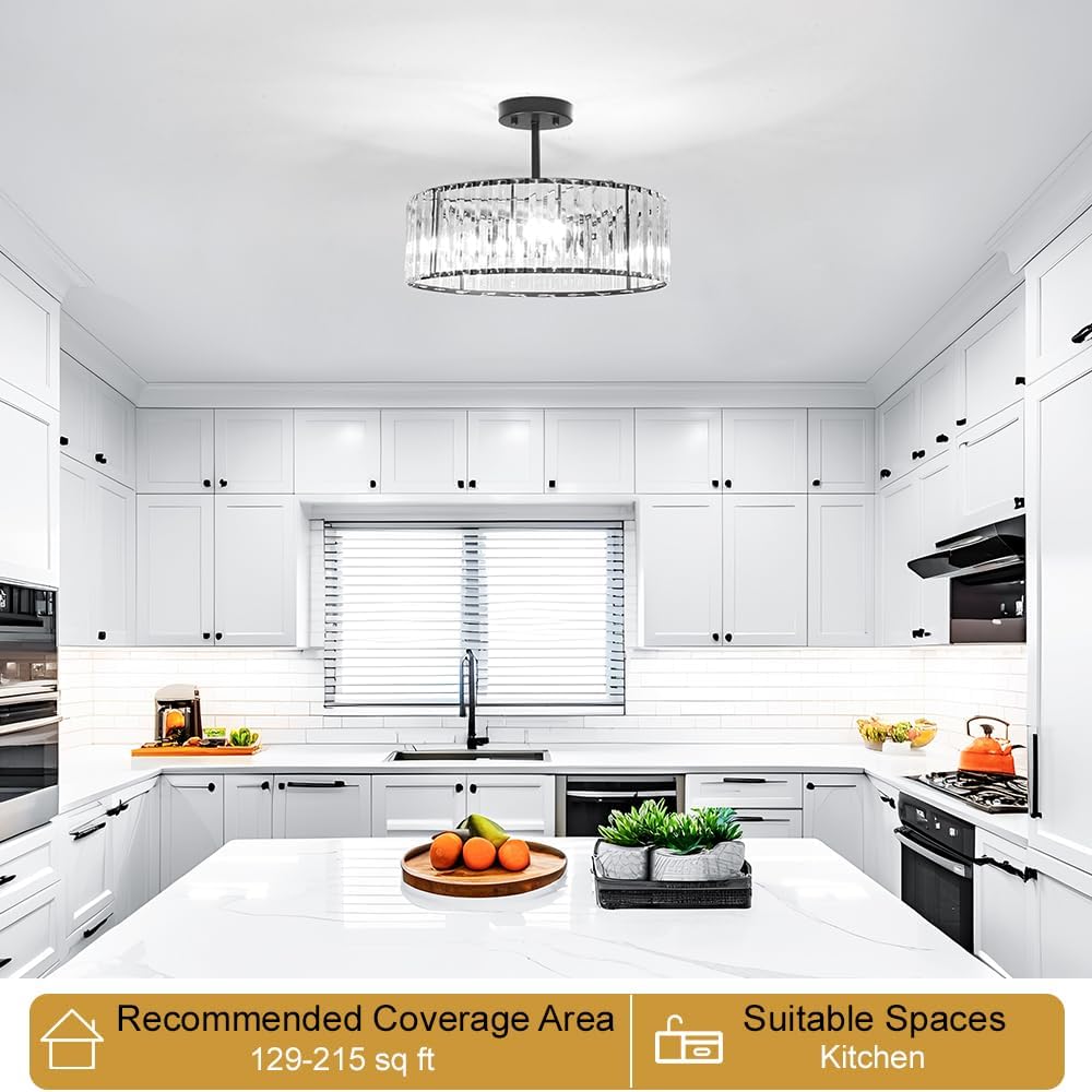 Modern Gold Crystal Ceiling Light Fixture - 11-Inch Semi Flush Mount Chandelier for Kitchen & Entryway