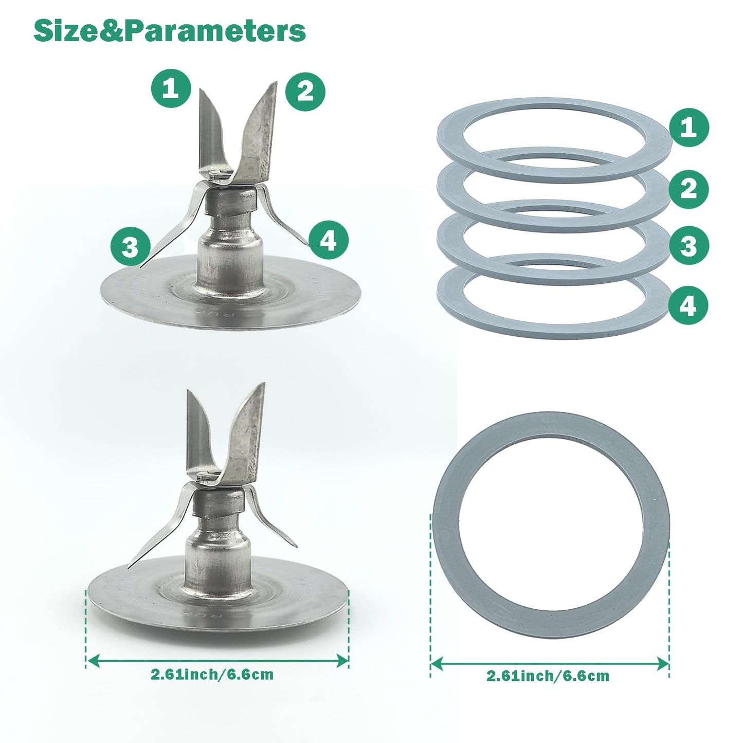 2 Pack for Oster Blender Replacement Parts Blender Ice Crusher Blade with 4 Rubber Sealing Gasket for Oster Osterizer 5-6 Cup Glass or Plastic Jars