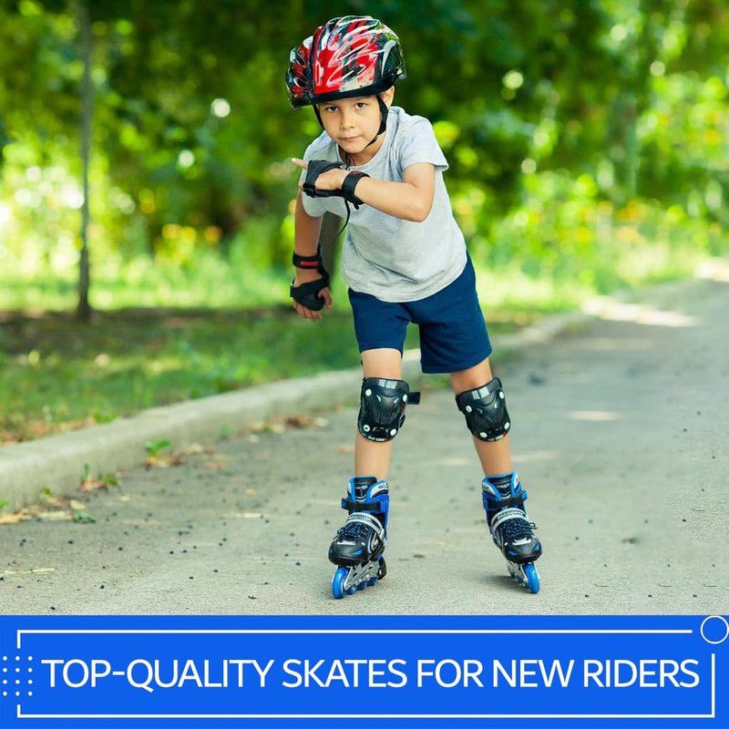 XINO SPORTS Adjustable Inline Skates for Boys and Girls - Pro Quality - Beginner Friendly with Illuminating LED Light-Up Wheels, for Indoor and Outdoor Skating (Blue, Large 5-8)