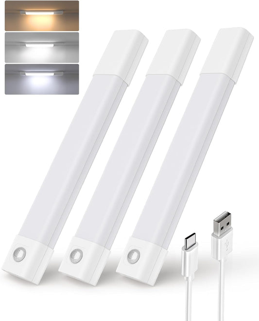 Rechargeable Motion Sensor Under Cabinet Lights - 6-Pack Dimmable LED Closet Lighting, 3 Color Temperatures, 11.8 Inch for Kitchen, Pantry & Bedroom