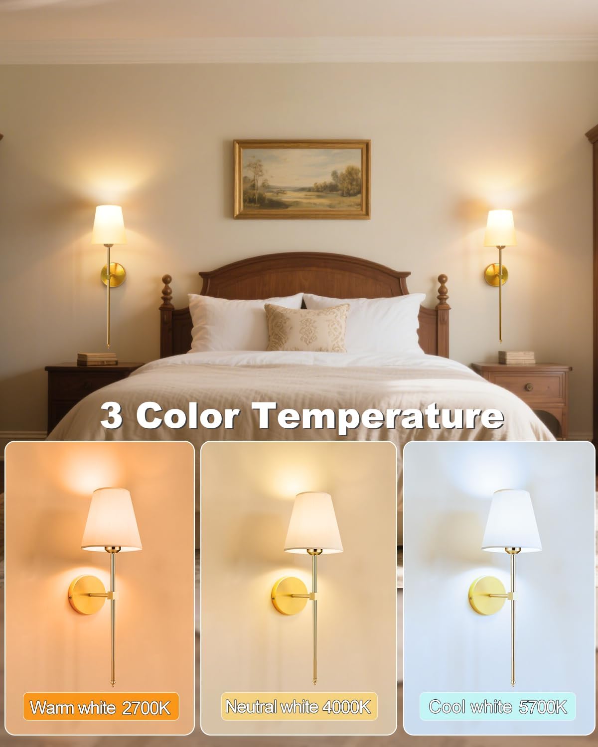 Rechargeable Black Wall Sconce Set of 2 - 5CCT Wireless Dimmable Lights with Remote for Bedroom & Living Room