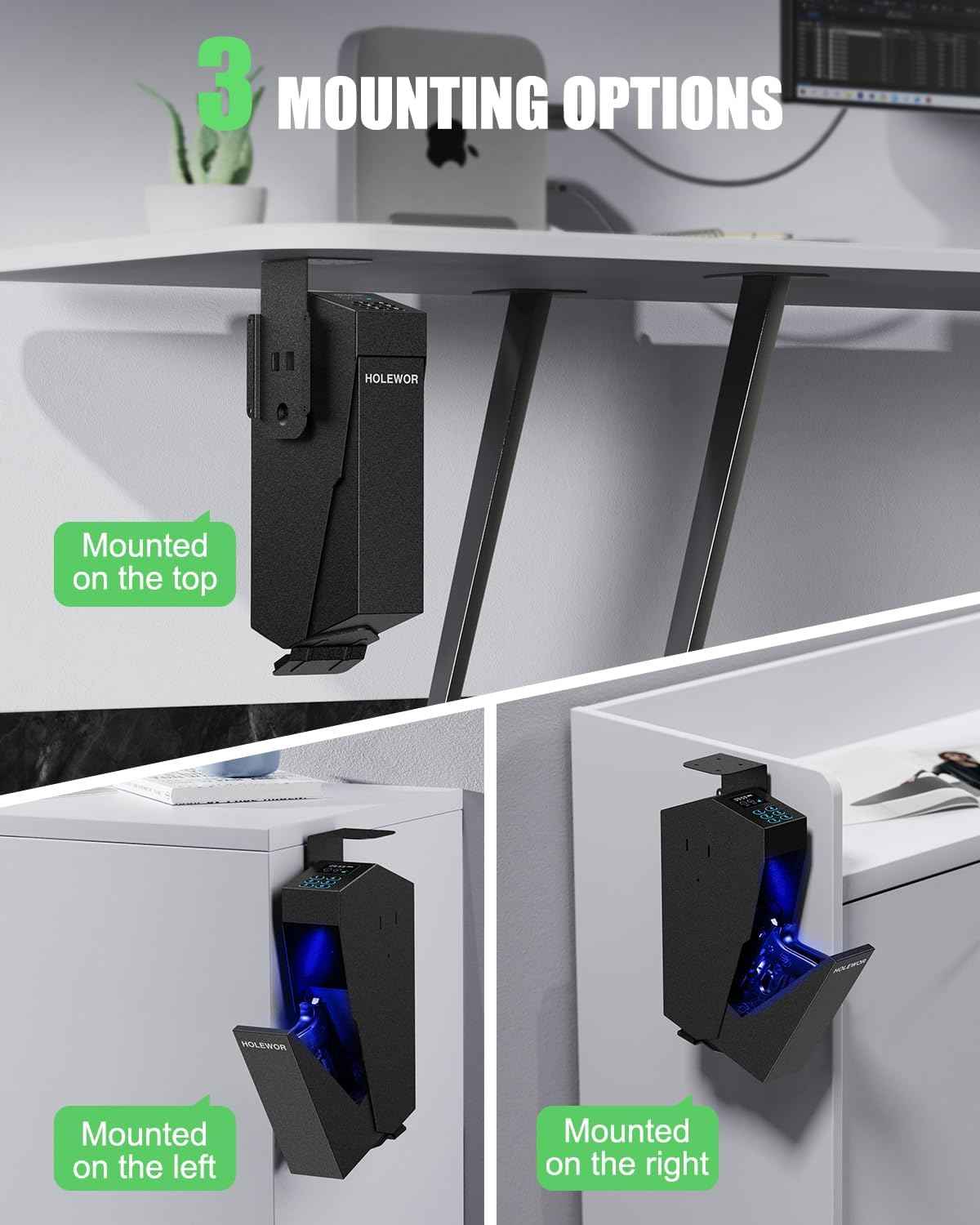 Quick Access Bedside Gun Safe - Single Mount Pistol Safe for Nightstand & Desk