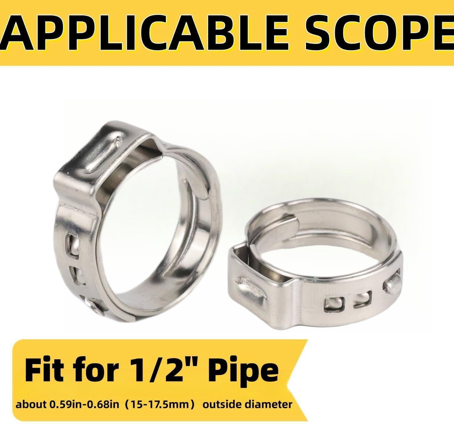 140 Pack 1/2 Inch Pex Cinch Clamp Rings, Stainless Steel PEX Crimp Ring, Single Ear Hose Clamps for PEX Tubing Pipe Fitting Connections