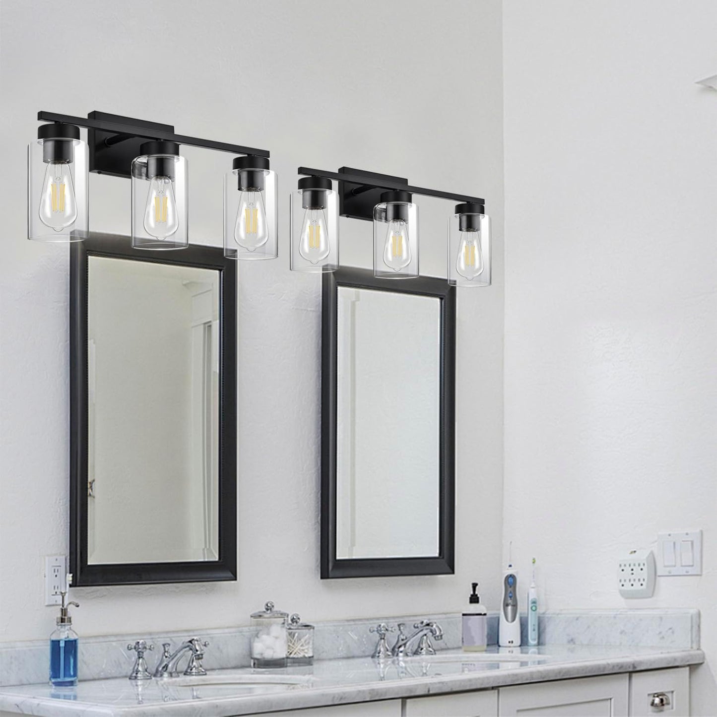 Modern 3-Light Bathroom Vanity Light in Brushed Gold with Clear Glass Shades