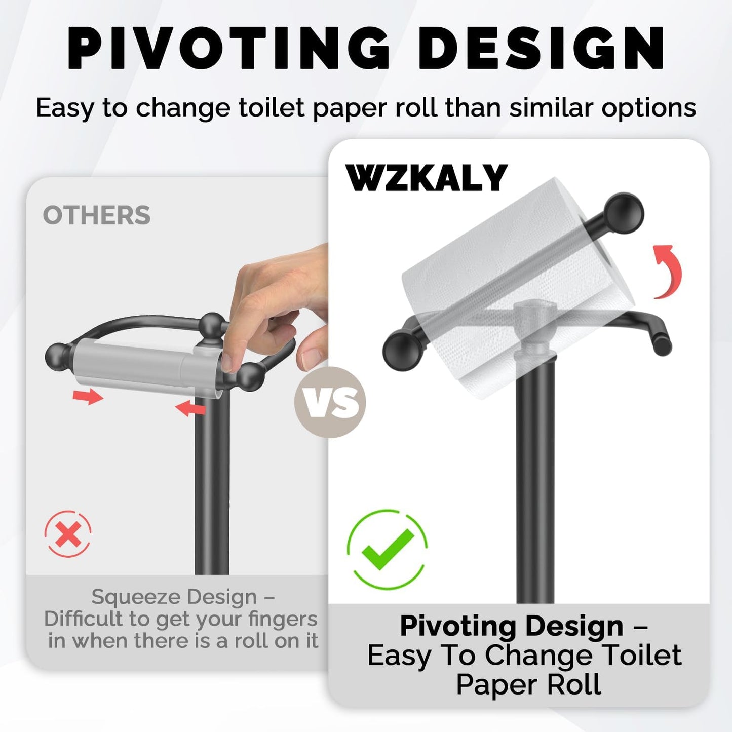Brushed Nickel Free Standing Toilet Paper Holder with Pivoting Design & Weighted Base