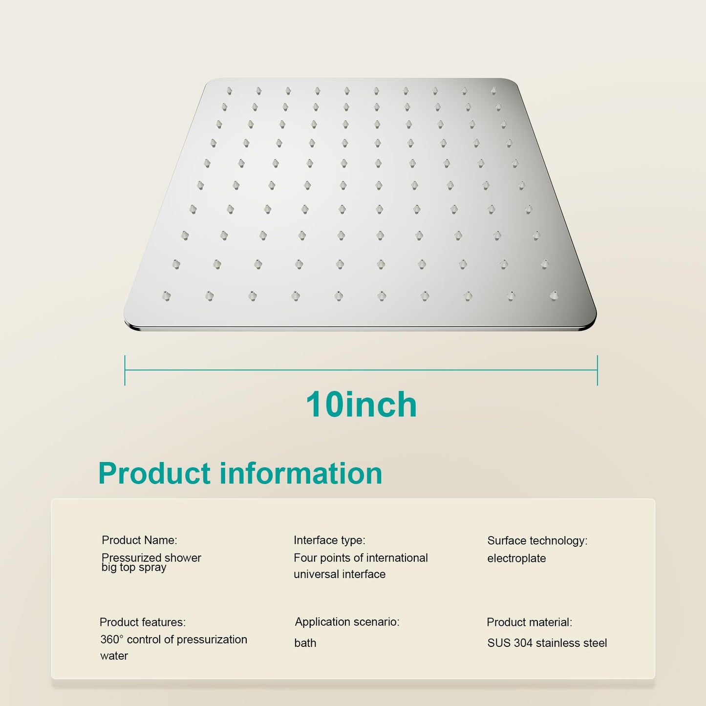 AULEEND Square Rain Shower Head, High Flow Stainless Steel,Work with any decorative style,All Metal Rainfall Shower Head (Chrome, 10)