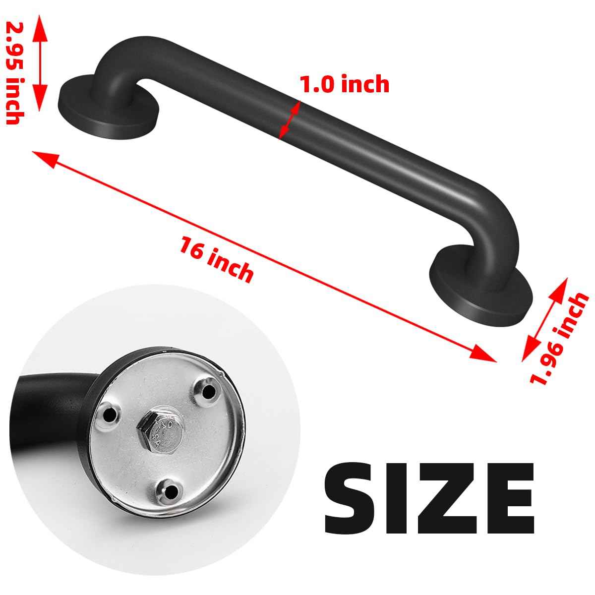 2 Pack 16 Inch Metal Industrial Handrail Grab Pipe Staircase Steps Indoor Exterior Outdoor Deck Hand Rail Safety Grab Bar (Matte Black) Handle for Stairs Bars Wall Elderly Grab Wall Mounted