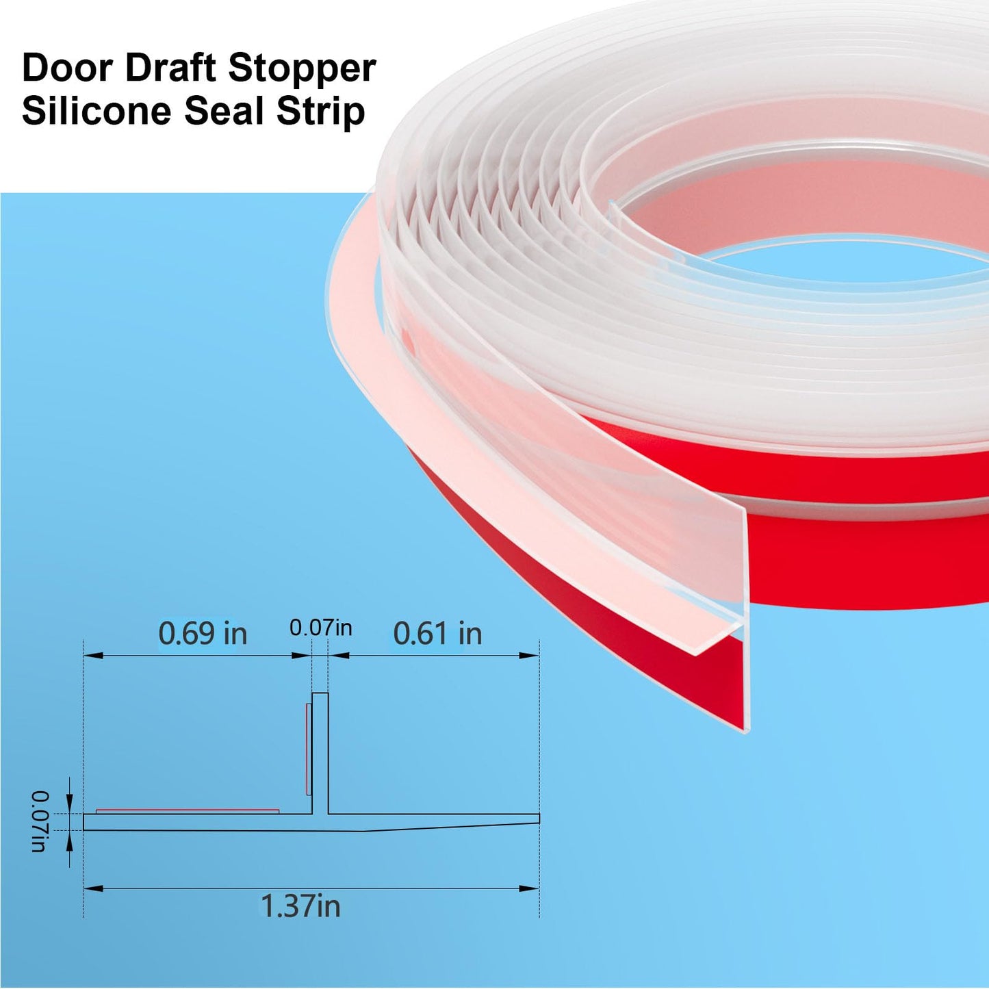 Elvone T-Shaped Door Draft Stopper, 1.37 in x 10 Ft Silicone Seal Strip for Windows Gaps, Weather Stripping Seal Strip Shower Sweep, Clear