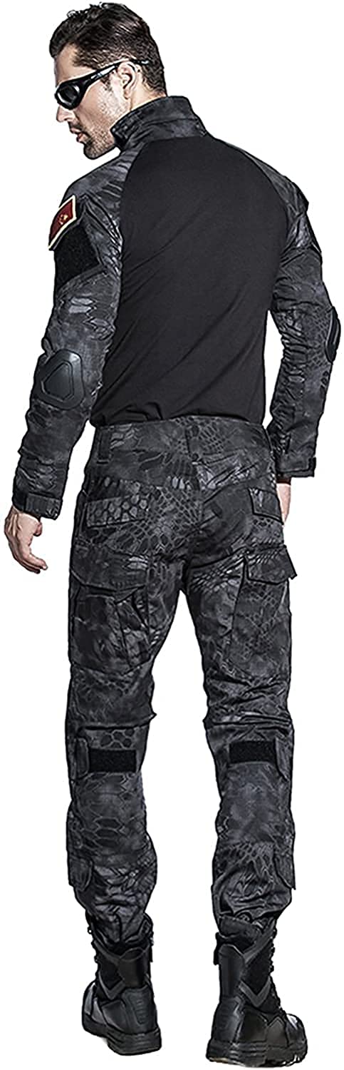 HARGLESMAN Men's Tactical Airsoft Long Sleeve Uniform Set Shirts Snug Fitting Top Shirt Practical Painting Ball Comfortable Breathable Soft Work Hiking Hunting Outdoor Suits Black Python XL