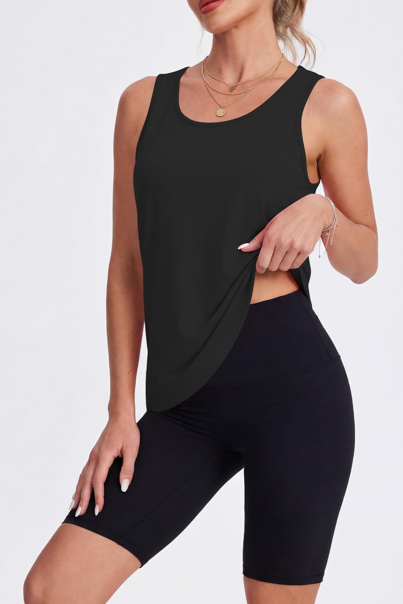 Cakulo Womens Workout Athletic Tank Tops Loose Gym Yoga Racerback Sleeveless Running Sports Shirts Tops Black M