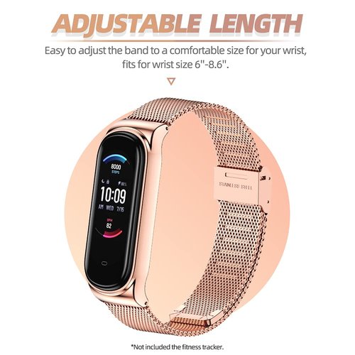 MIJOBS Metal Replacement Strap for Amazfit Band 5 - Compatible with Amazfit 5 Fitness Tracker (Milan, Rose Gold)