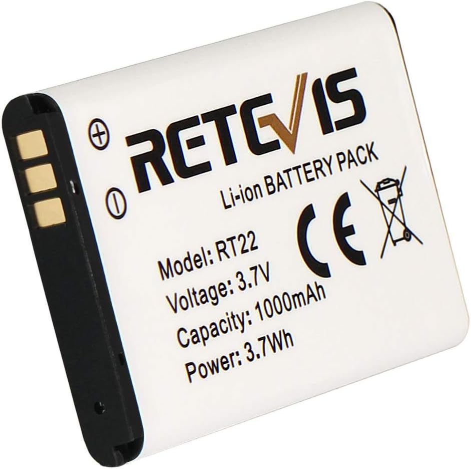 Retevis Original Li-Ion Battery for RT22, RT22S, RT15, RT19 Walkie Talkies - 3.7V 1000mAh (2 Pack)