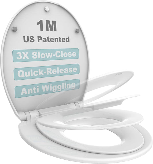 Slow Close Round Toilet Seat with Detachable Toddler Seat for Easy Potty Training - White