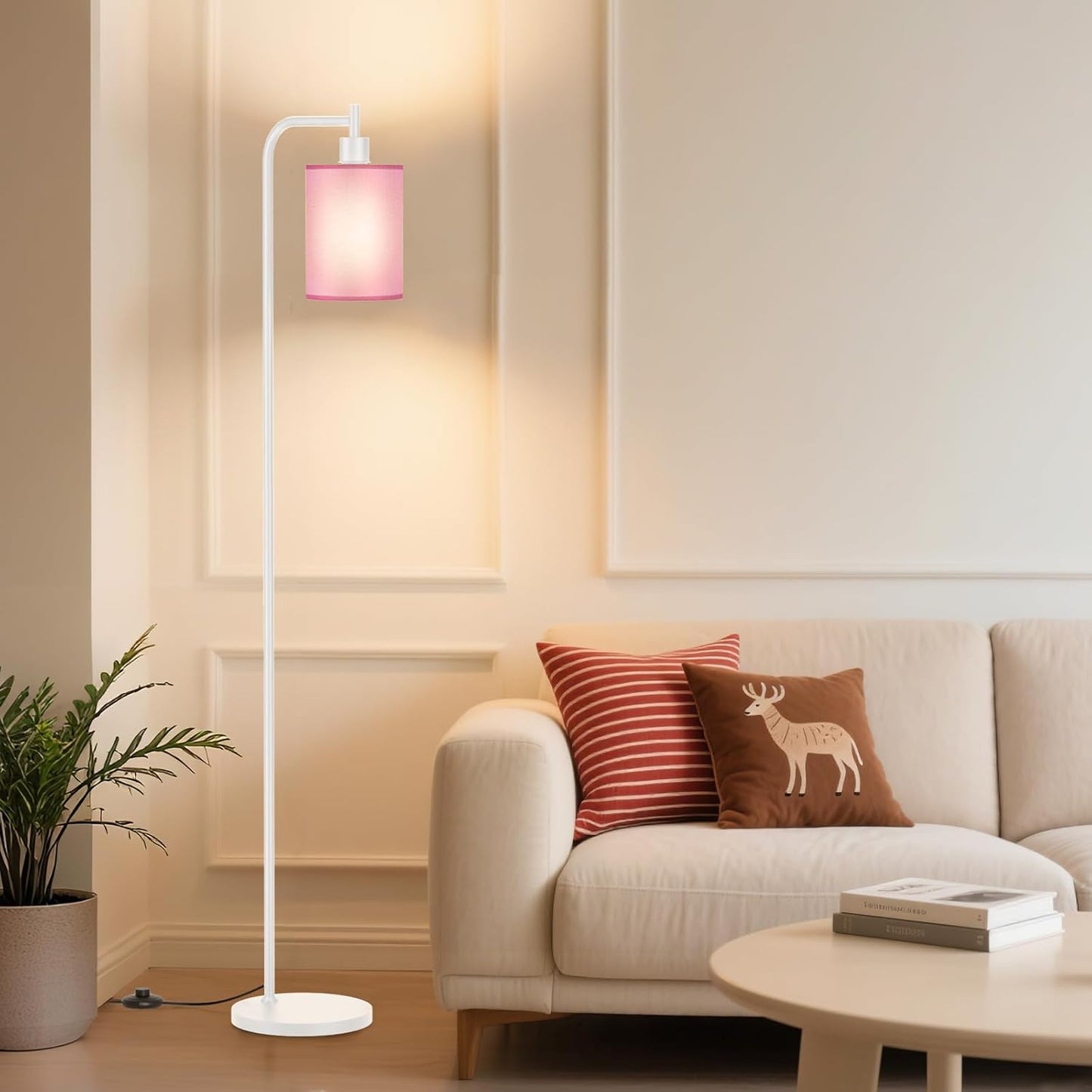 Dimmable Floor Lamp with Linen Shade & Remote Control - Modern 9W LED Standing Lamp for Living Room, Bedroom, Office