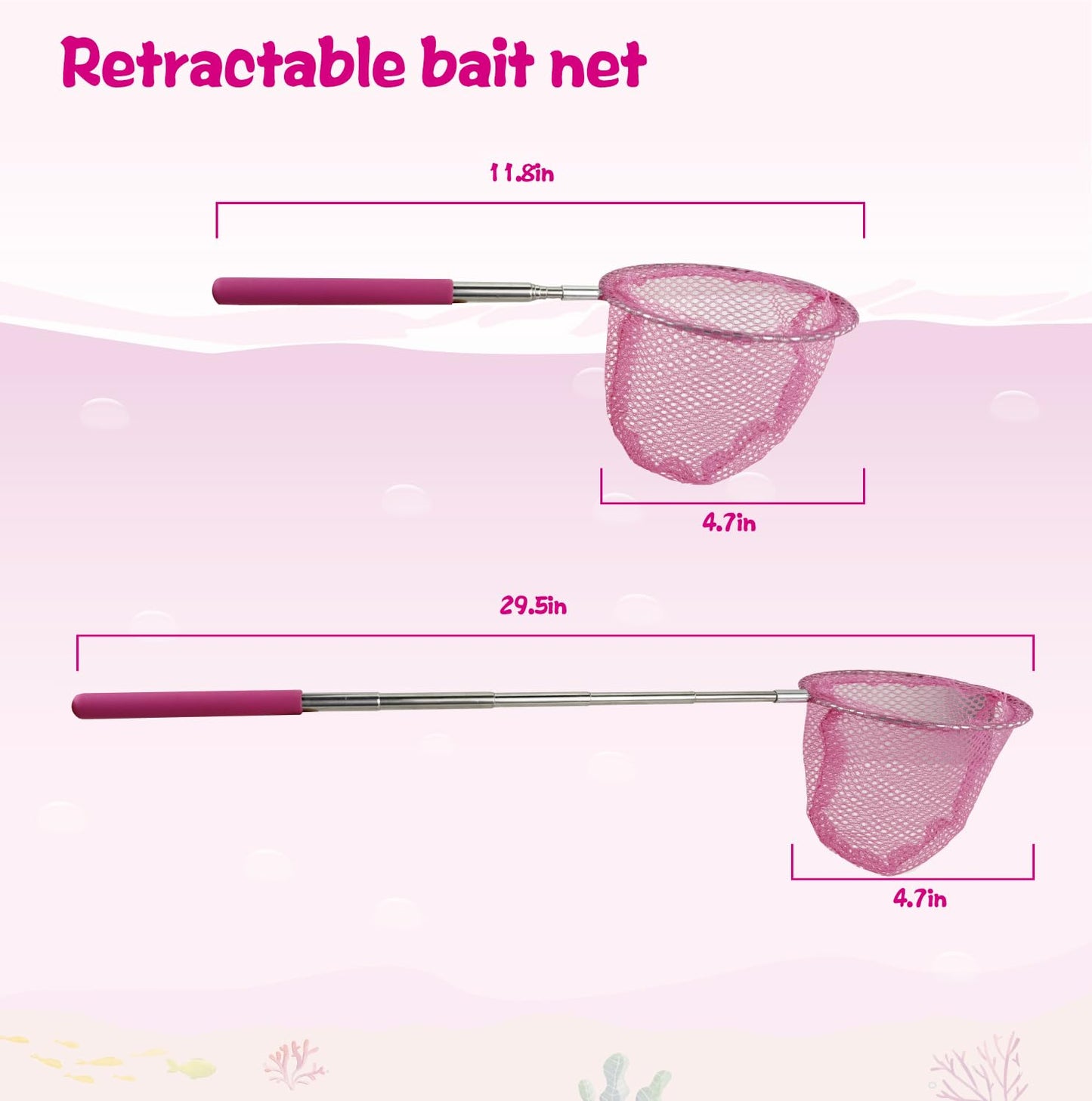 Kids Fishing Pole Set, Kids Fishing Rod and Reel Combo and Fishing Net Tackle Box with Fishing Lures Hooks and Bag for Girls Age Beginner Little Children Junior Anglers