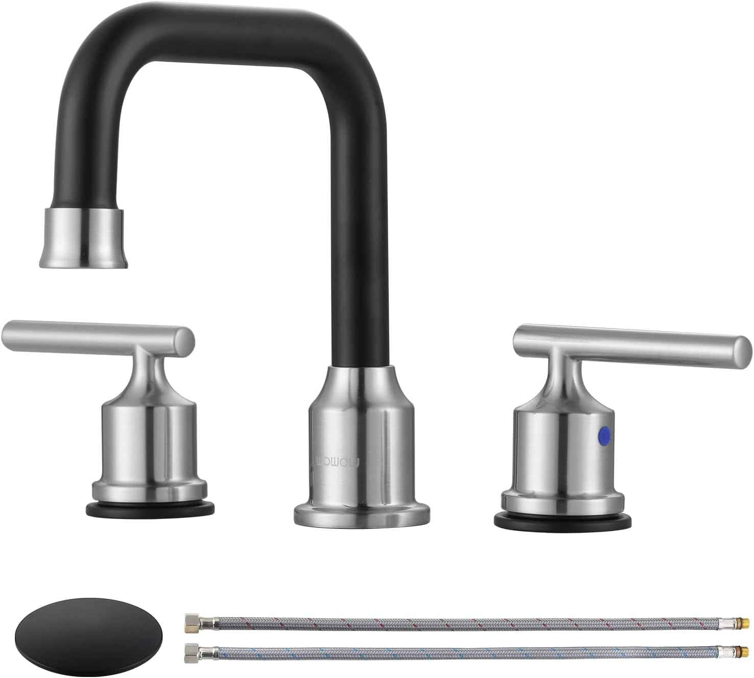 Brushed Nickel 8-Inch Widespread Bathroom Faucet with 360° Swivel Spout - Modern 2 Handle Lavatory Sink Fixture