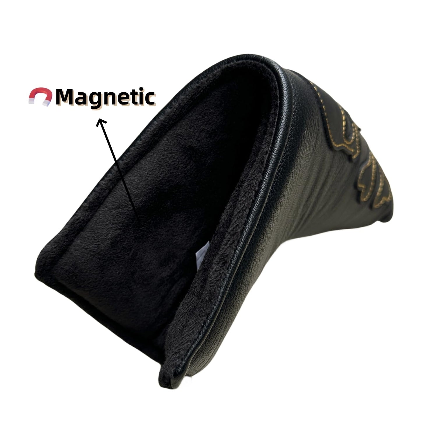Skull Magnetic Golf Putter Cover Headcover Blade Putter Head Cover in Black with Gold Stitching Skeleton Putter Headcovers