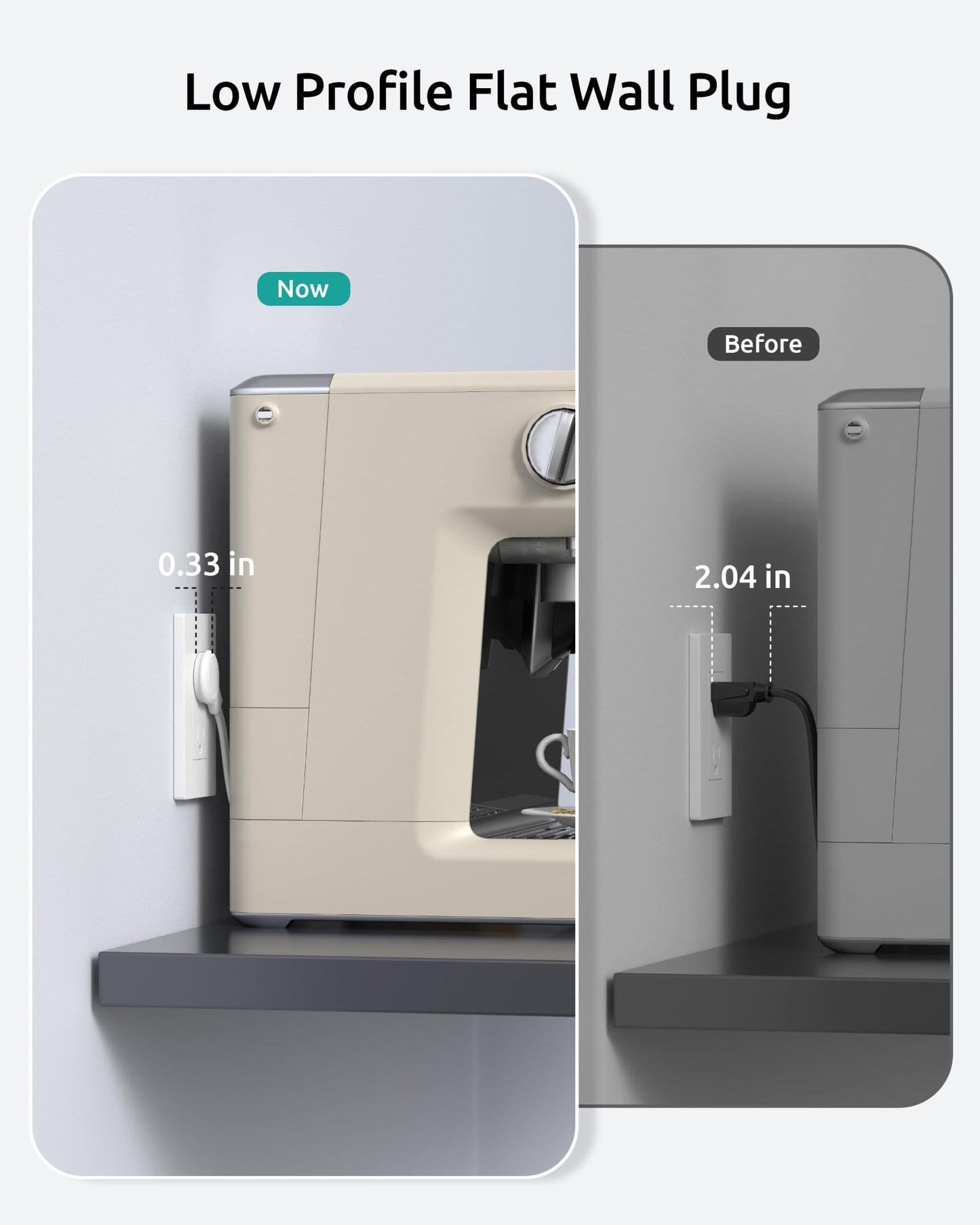 Flat Extension Cord 6ft, NUTICT Indoor 3 Prong Cord Extension with 900J Surge Protector, 13A/1625W, Low Profile Right Angle Flat Wall Plug, 3 Way Small Outlet Extender for Kitchen Home Office, White