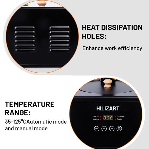 Hilizart Bicycle Chain Wax Melting System with 1500ML Bike Chain Wax Melting Pot Auto Temperature Control and Integrated Cooling Rack 35-125℃ Automatic and Manual Modes 1 Year Service