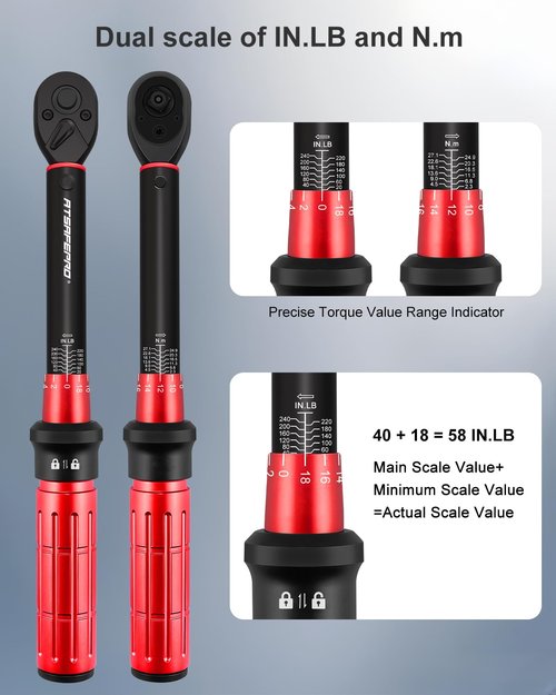 ATsafepro Inch Pound Torque Wrench-20-240 in.lb/2.3-27.1 Nm,1/4 Torque Wrench for Bike, Bicycle Maintenance,14-Piece Bike Torque Wrench Set,1/4 inch torque wrench-Dual Range Scales and Dual-Direction