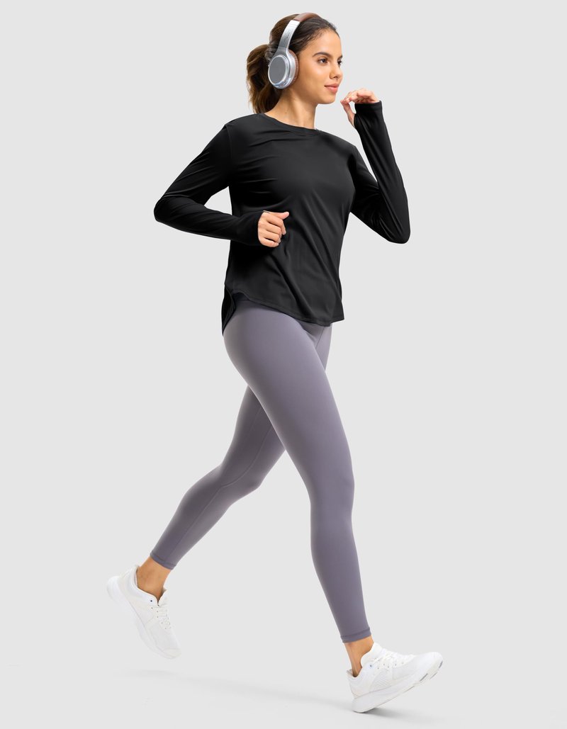 Soothfeel Long Sleeve Workout Tops for Women Lightweight Athletic Running Gym Active Shirts UPF 50+ Quick Dry Hiking Tops Black M
