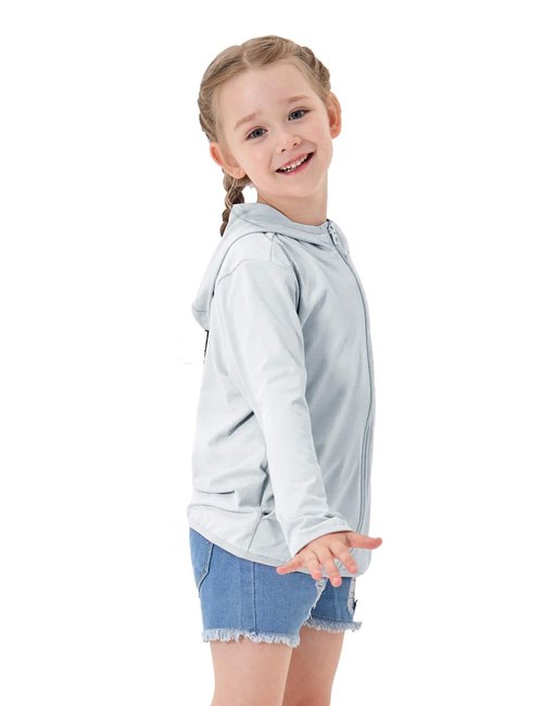 TAGIHOO Kids Zipper Sun Protection Jacket Boys Girls Hooded Cooling Shirt Pockets Fishing Running Outdoor (Grey,160)