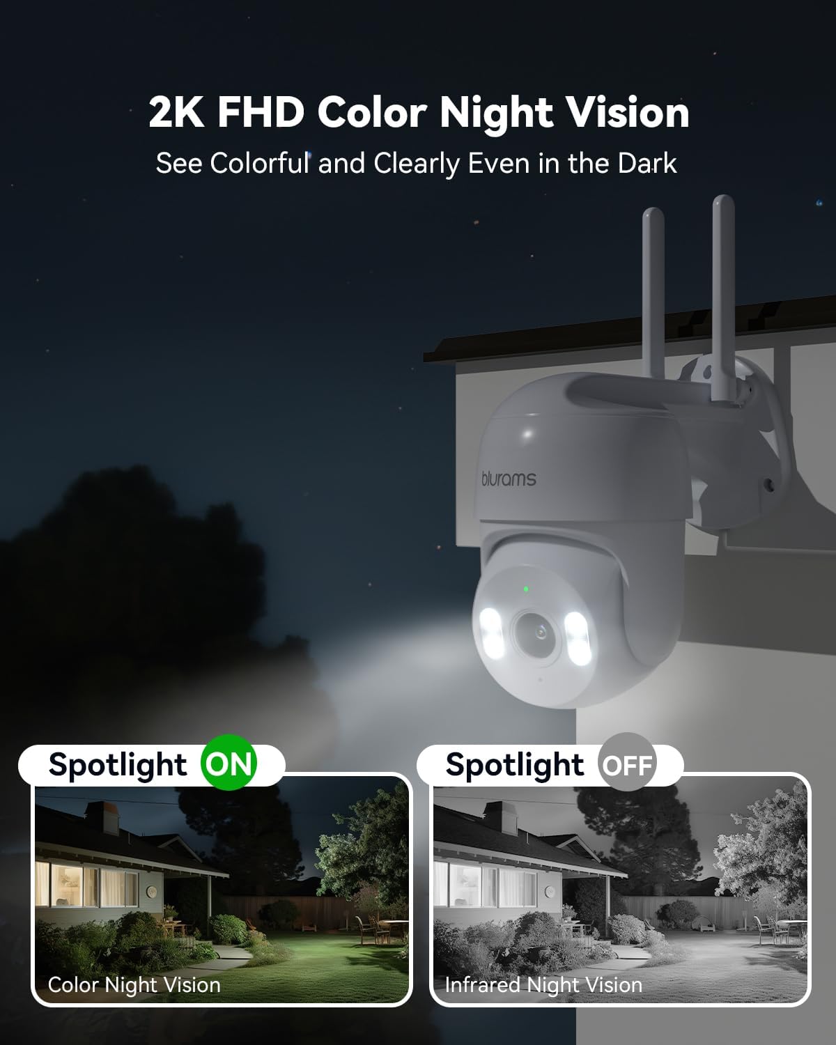 2K Outdoor Security Camera with 360° PTZ, Color Night Vision & Two-Way Audio - Wi-Fi IP66 Weatherproof, Works with Alexa