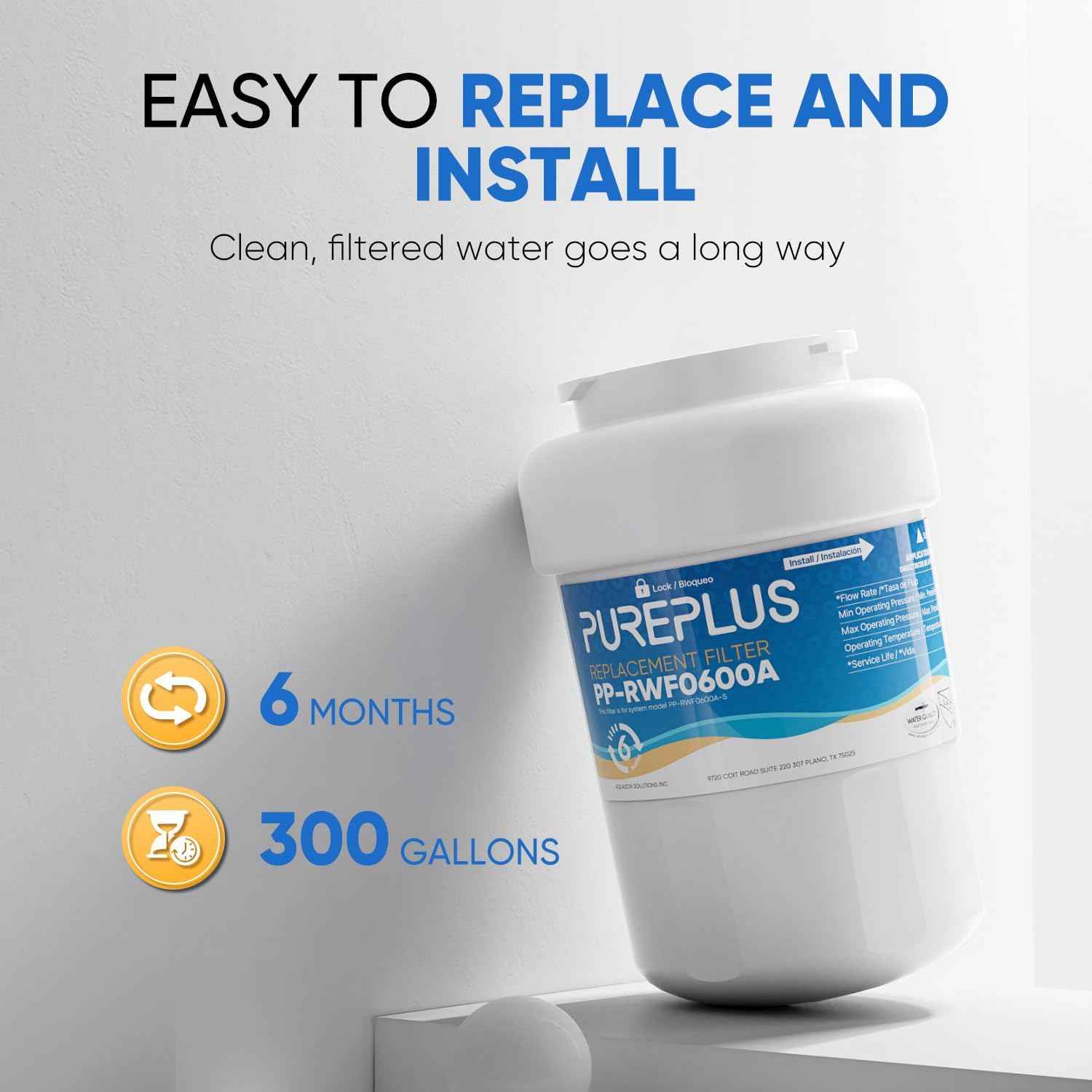 PUREPLUS PRO Refrigerator Water Filter Replacement - NSF Certified 3-Pack for HDX FMG-1, PL-100, WFC1201