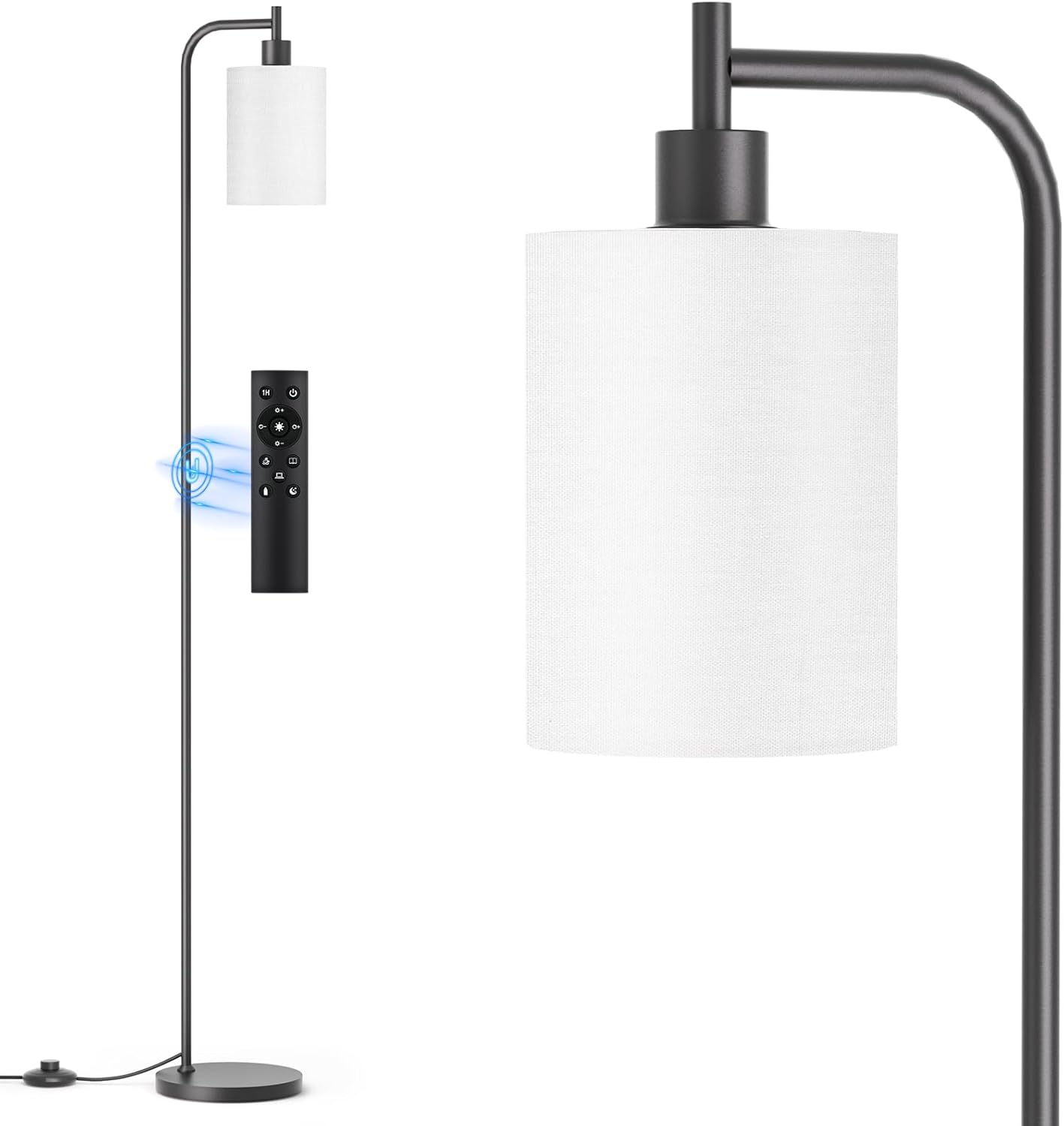 Dimmable Floor Lamp with Linen Shade & Remote Control - Modern 9W LED Standing Lamp for Living Room, Bedroom, Office