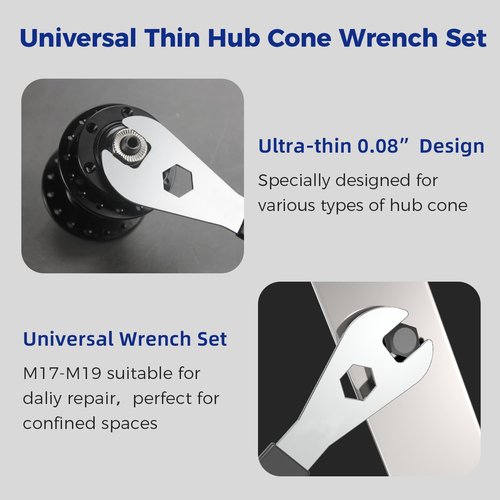 4 PCS Thin Hub Cone Wrench Set, Cr-V Steel + Ni-Cr Plating Bicycle Wheel Hub Axle Nut Install Remover Tool, 0.08in/2mm Ultra Thin Wrench Set for Home Bike Car Repair (13, 14, 15, 16mm)