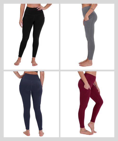 CAMPSNAIL 4 Pack Yoga Pants with Pockets for Women - High Waist Tummy Control Soft Leggings for Workout Gym