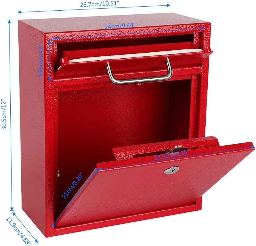 Secure Wall-Mount Mailbox with Lock | KYODOLED Large Steel Drop Box, Black, 16.2H x 11.22L x 4.72W