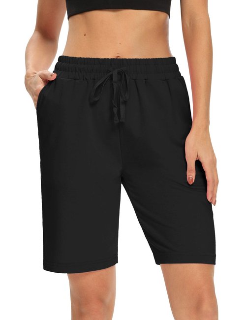 DIBAOLONG Plus Size 8’’ Bermuda Shorts with 3 Pockets Casual Long Shorts for Women Knee Length Summer Lounge Black 5XL