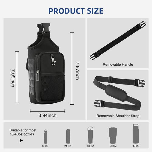 MLIYYBE Magnetic Gym Bag - Water Bottle Carrier Holder with Strap & Phone Pockets, Gym Bottle Pouch Sleeve, Water Bottle Sling Pouch, Gyms Accessories for Men and Women(Black)