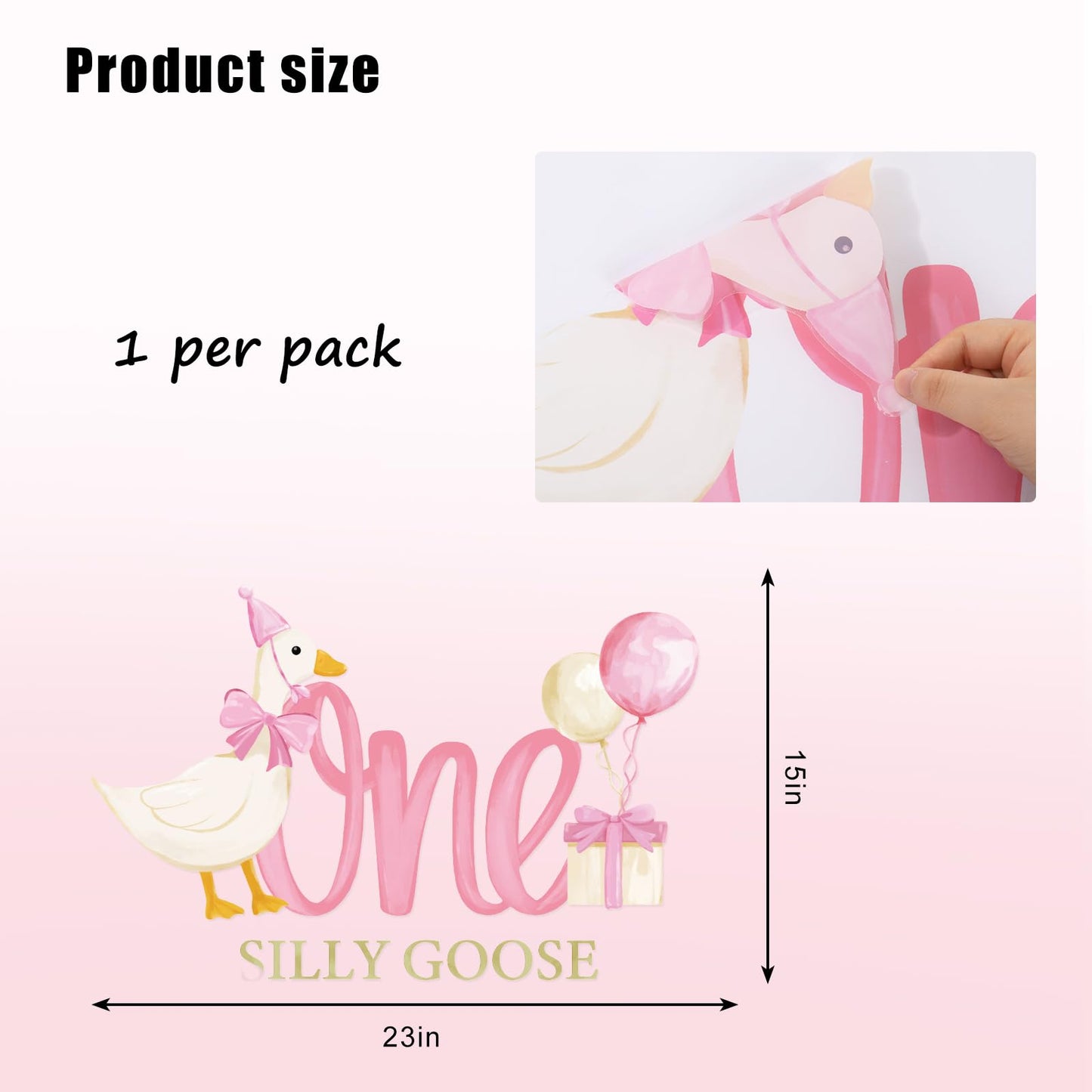 JarThenaAMCS One Silly Goose Party Decal Sign Pink First Birthday Wall Sticker Pink Bow Goose Sweet Party Backdrop Photo Prop for 1st Girl Birthday Balloon Arch
