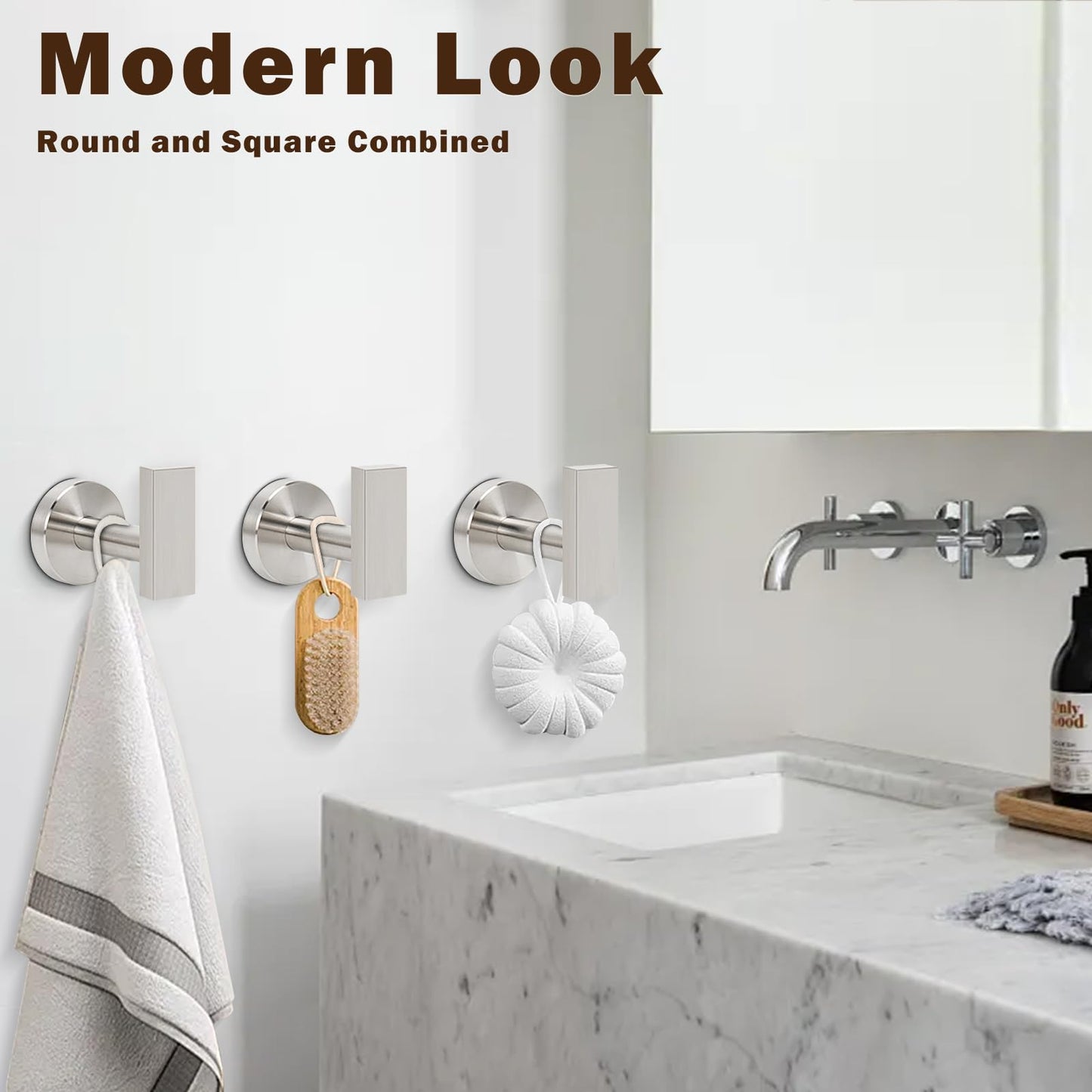 Siyzda Towel Hooks for Bathroom Wall, SUS 304 Stainless Steel Robe Coat Hook, Heavy Duty Towel Hanger for Kitchen Bedroom Living Room, 3 Pack (Brushed Nickel)