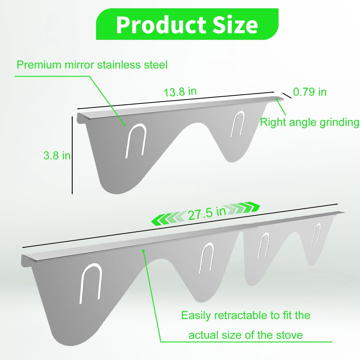Stainless Steel Stove Gap Covers, Range Oven Gap Filler, Retractable Length 13.8" to 27.5", Counter Gap Guards Heat Resistant and Easy to Clean, 2PCS, Silver