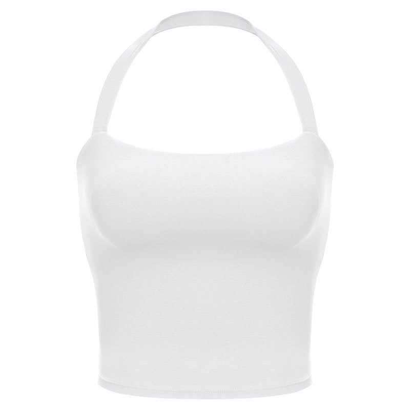 ABOCIW Workout Halter Tops for Women with Built in Bra Square Neck Longline Sports Bra Padded Yoga Pilates Tops Backless Gym Athletic Crop Tank Top White Medium